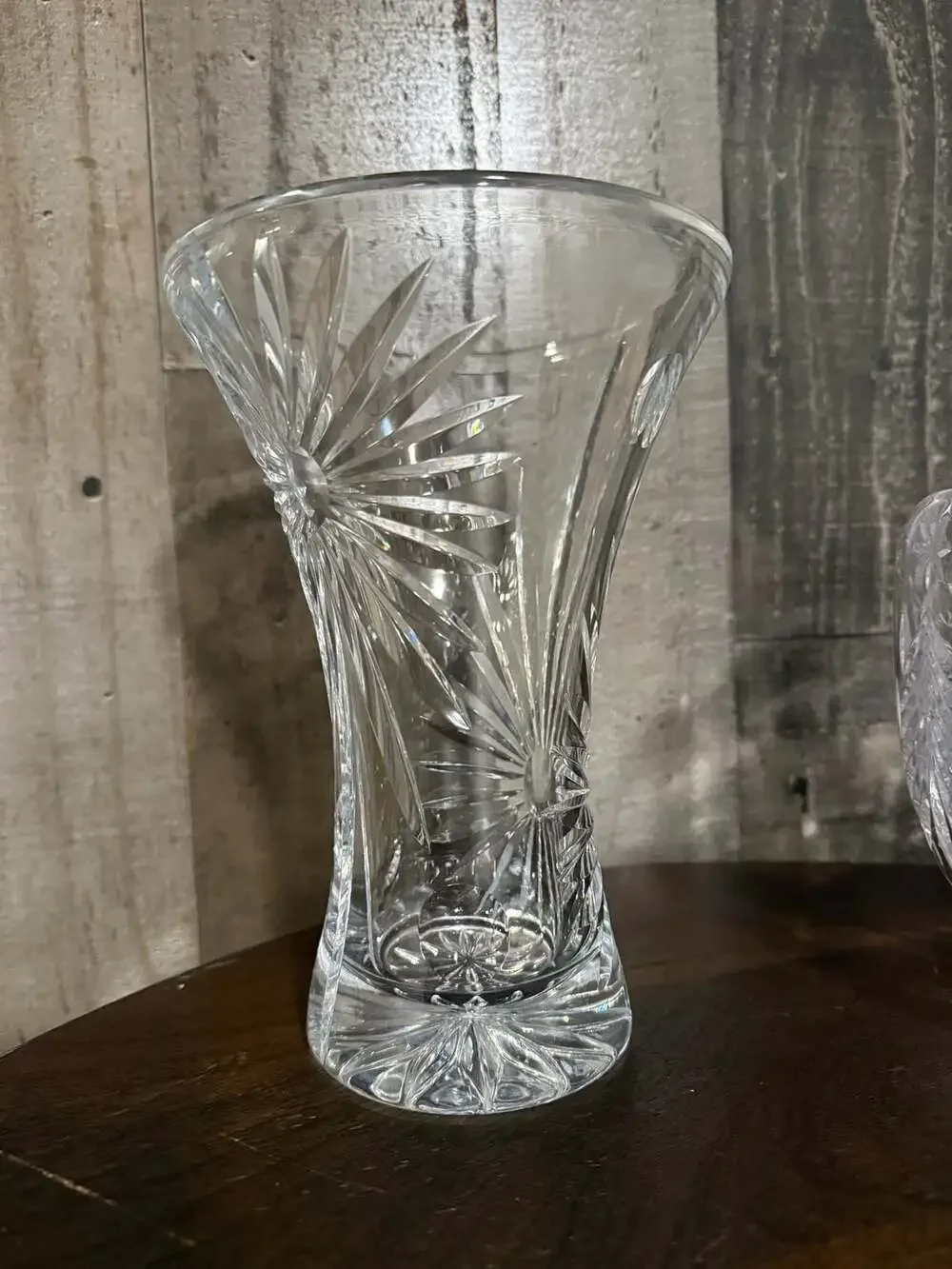 Vintage Clear Cut Crystal Vase with Pinwheel and Star Motif